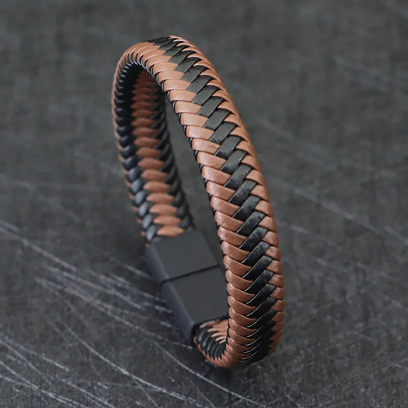 Black Braided Leather Men’s Bracelet - Jeglowstore