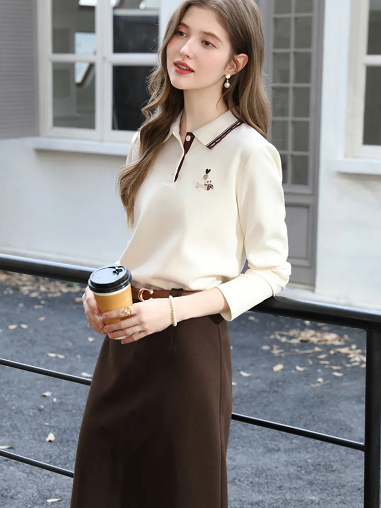 Women’s Contrast Polo Neck T-Shirt - Jeglowstore