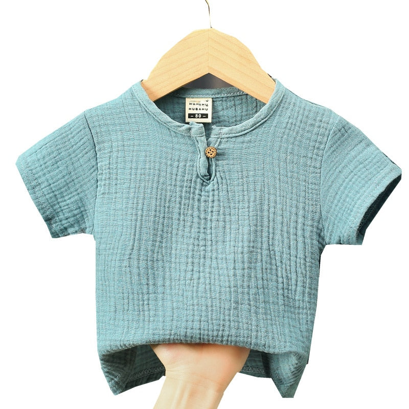 0-5Y Boys Girls Clothing Sets Summer Solid Cotton Linen T-shirts+Elasctic Shorts Kids Clothes Casual Clothing Sets for Children