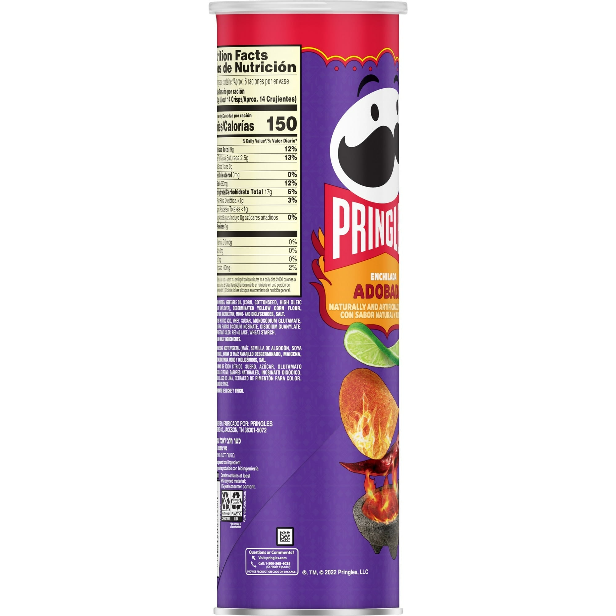 PRINGLES ADOBADA SPICY LIME PEPPER CRUNCH STACKED CRISPS 14 PACK FAMILY CASE – 5.5 OZ EACH