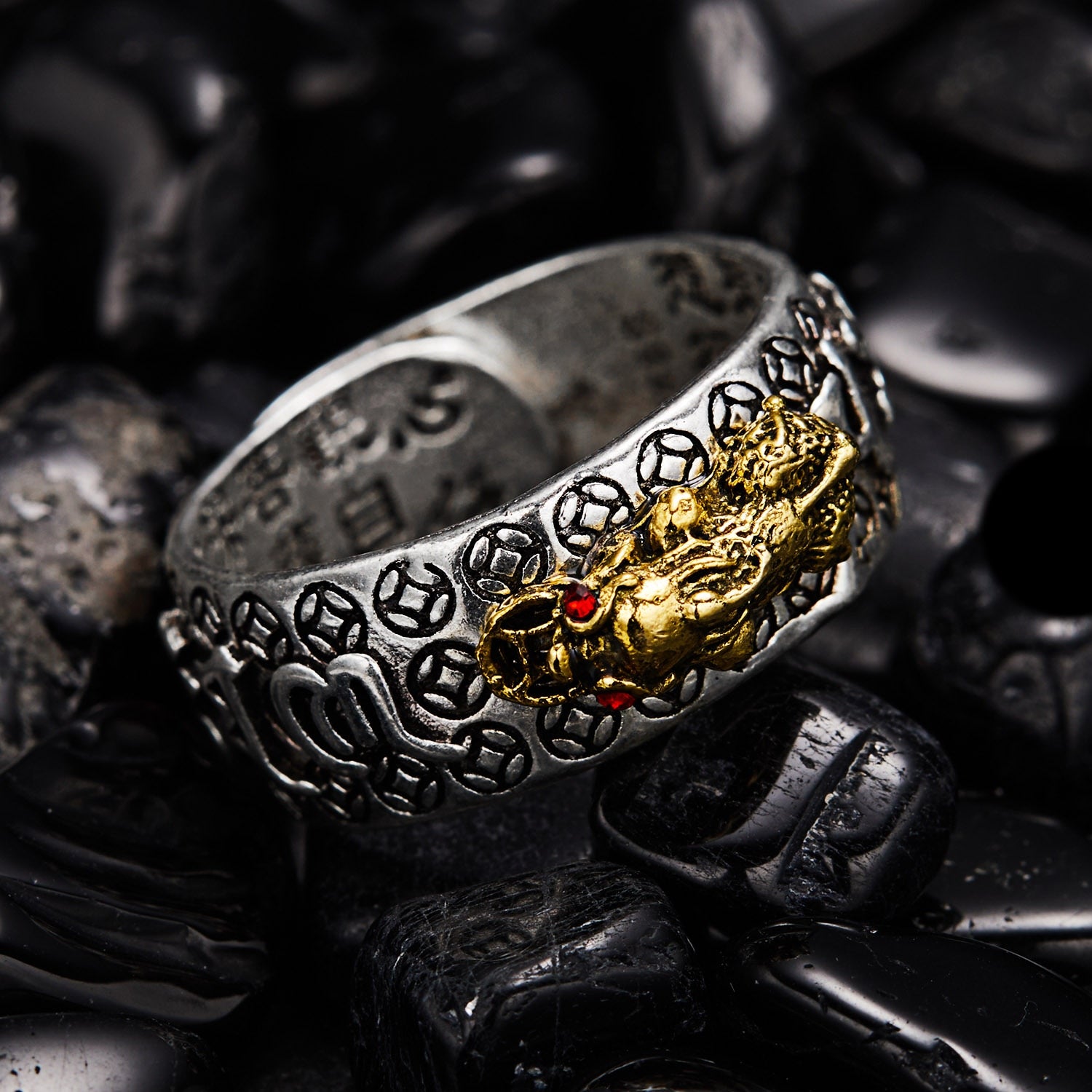 Chinese silver Plated Copper Coins Adjustable Ring