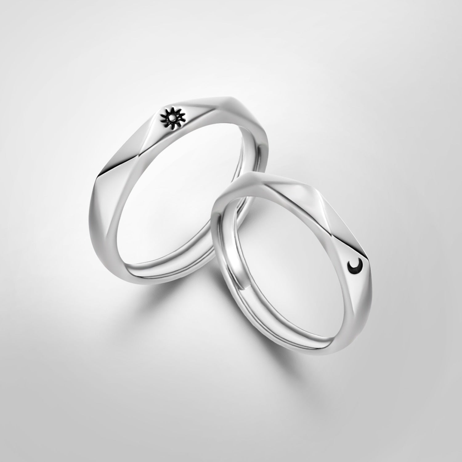 Fashion Stainless Steel Silver Plated Sun Moon Adjustable Open Ring