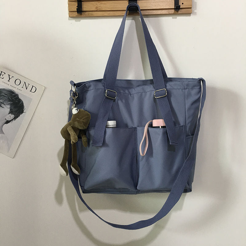 Simple Fashion Zipper Nylon Waterproof Solid Crossbody Large Capacity Tote Bag