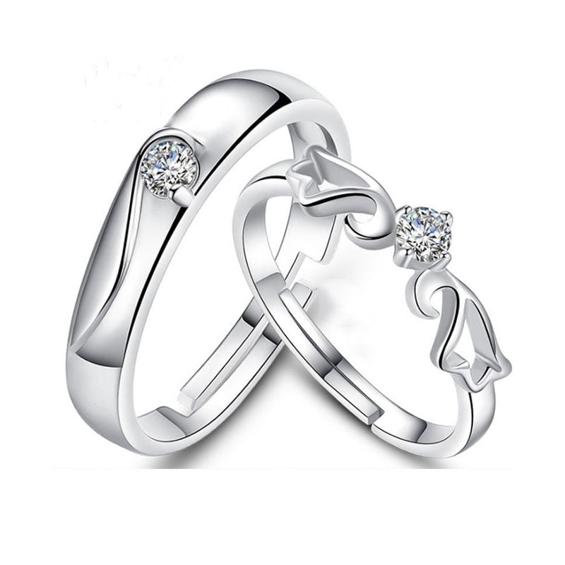 Love Heart Zircon Silver Plated Couple Ring - Jeglowstore
