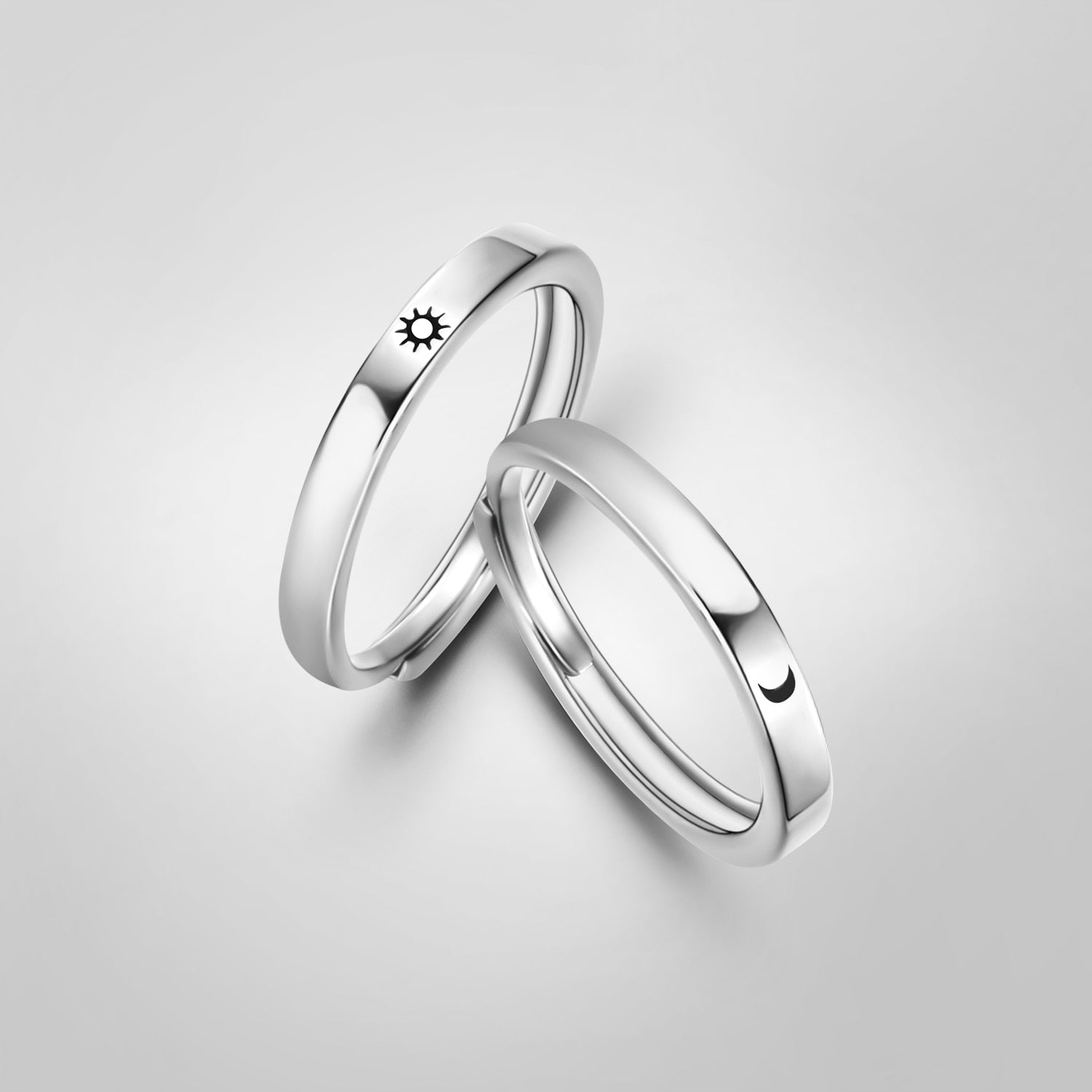 Fashion Stainless Steel Silver Plated Sun Moon Adjustable Open Ring