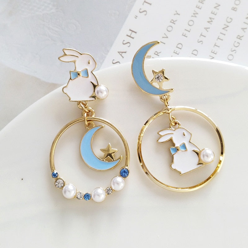 Animal Cat Cherry Blossoms Asymmetrical Earring Party Kitten Jewelry Gifts