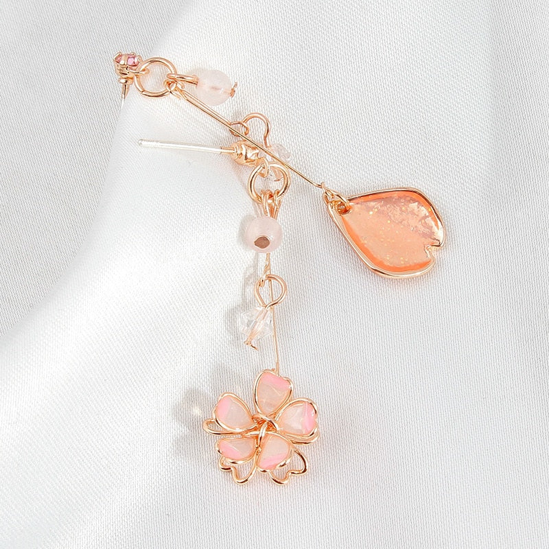 Animal Cat Cherry Blossoms Asymmetrical Earring Party Kitten Jewelry Gifts