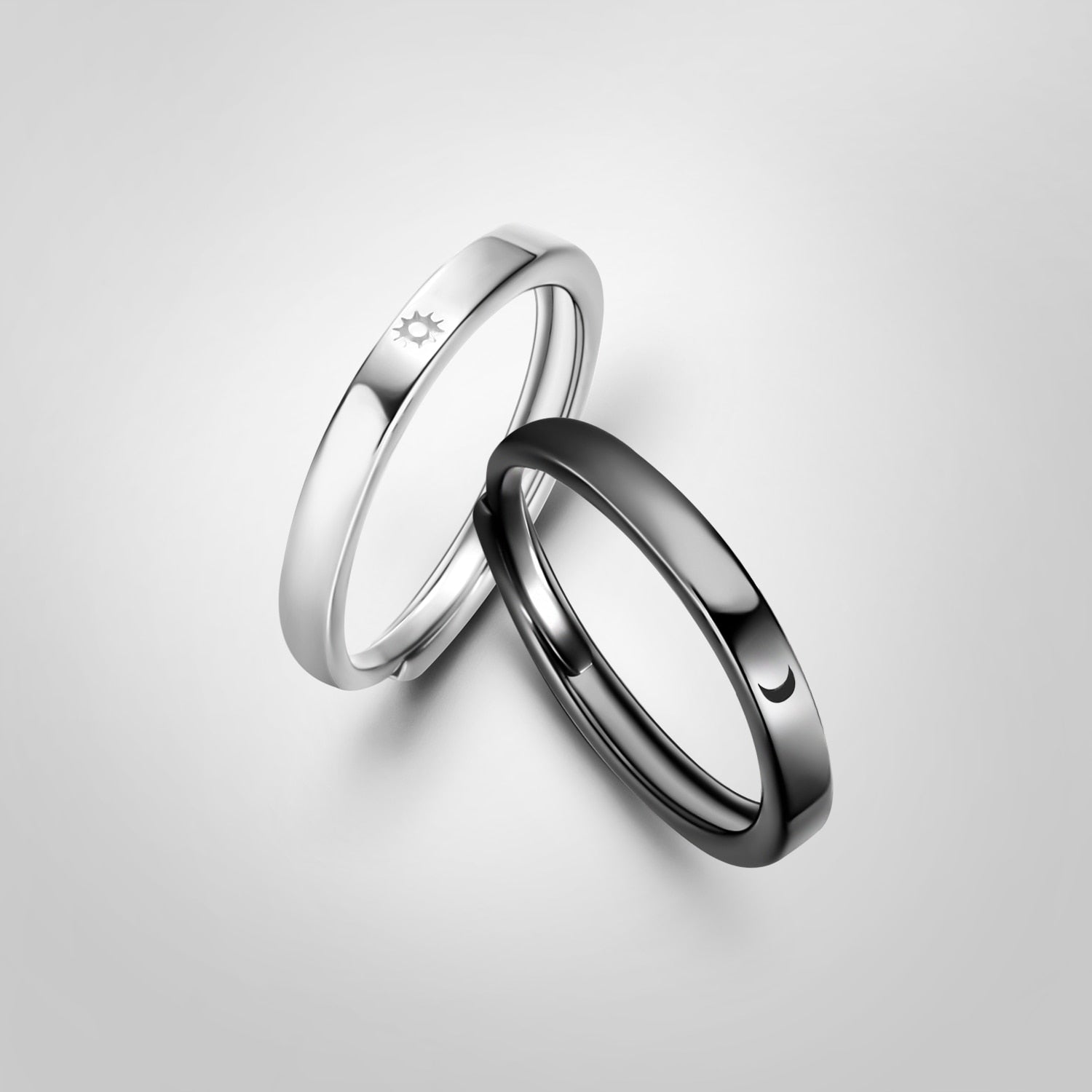 Fashion Stainless Steel Silver Plated Sun Moon Adjustable Open Ring
