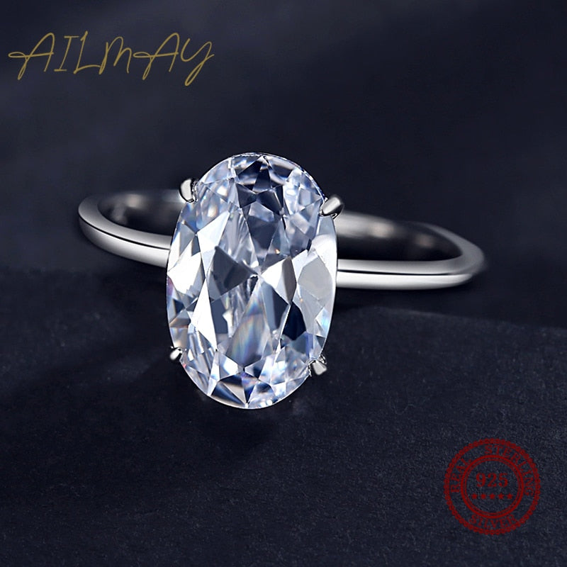Ailmay 3CT 925 Sterling Silver Oval Clear Zirconia Ring