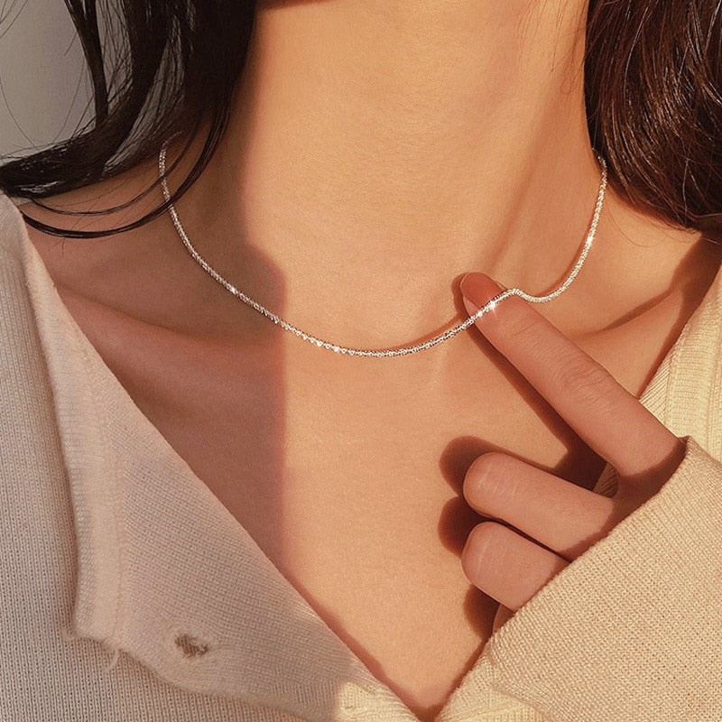 Silver Colour Sparkling Clavicle Chain Choker