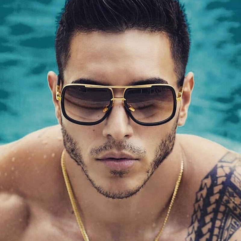 Big Frame Square Metal Sun Glasses