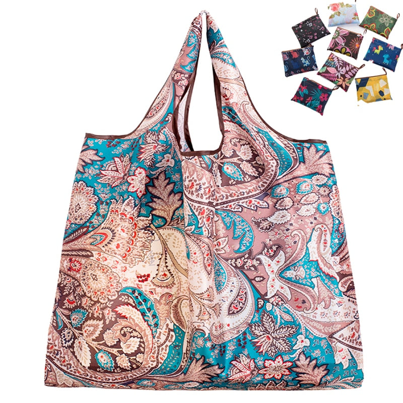 Big Size Thick Nylon Large Tote ECO Reusable Polyester Portable Shoulder Women's Handbags Folding Pouch Shopping Bag Foldable