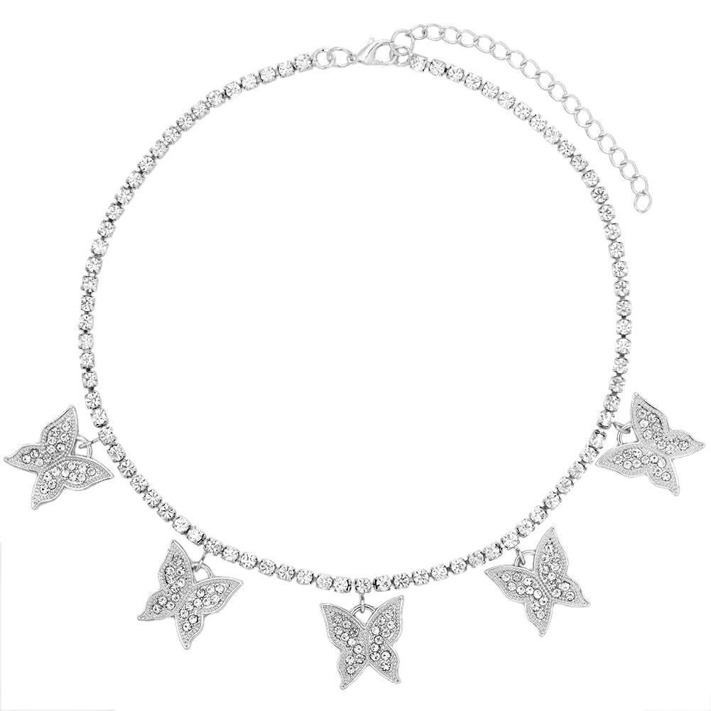 Gold Silver Color Butterfly Pendant Necklace Female Shiny Crystal Clavicle Chain Necklace