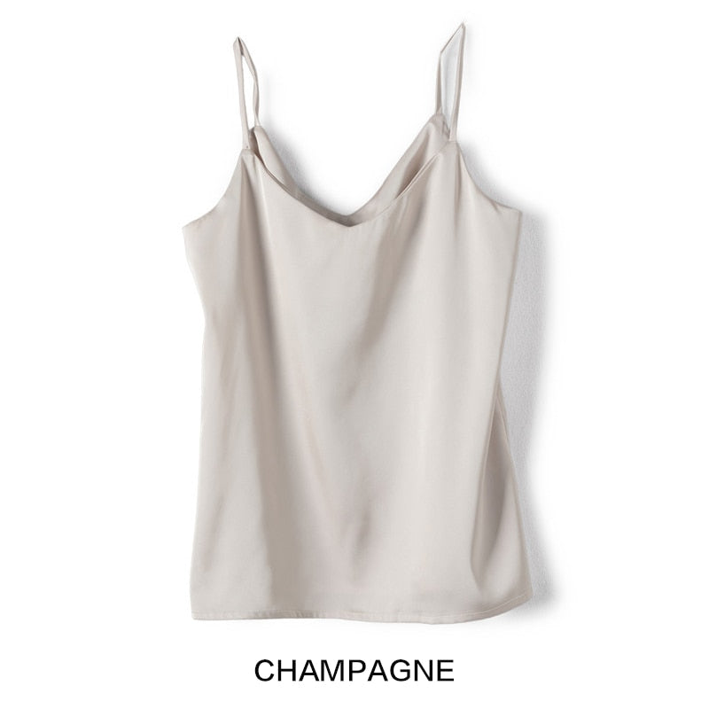 V-nek Satyn Skoonheid Rug Af-skouer Camisole Vroue