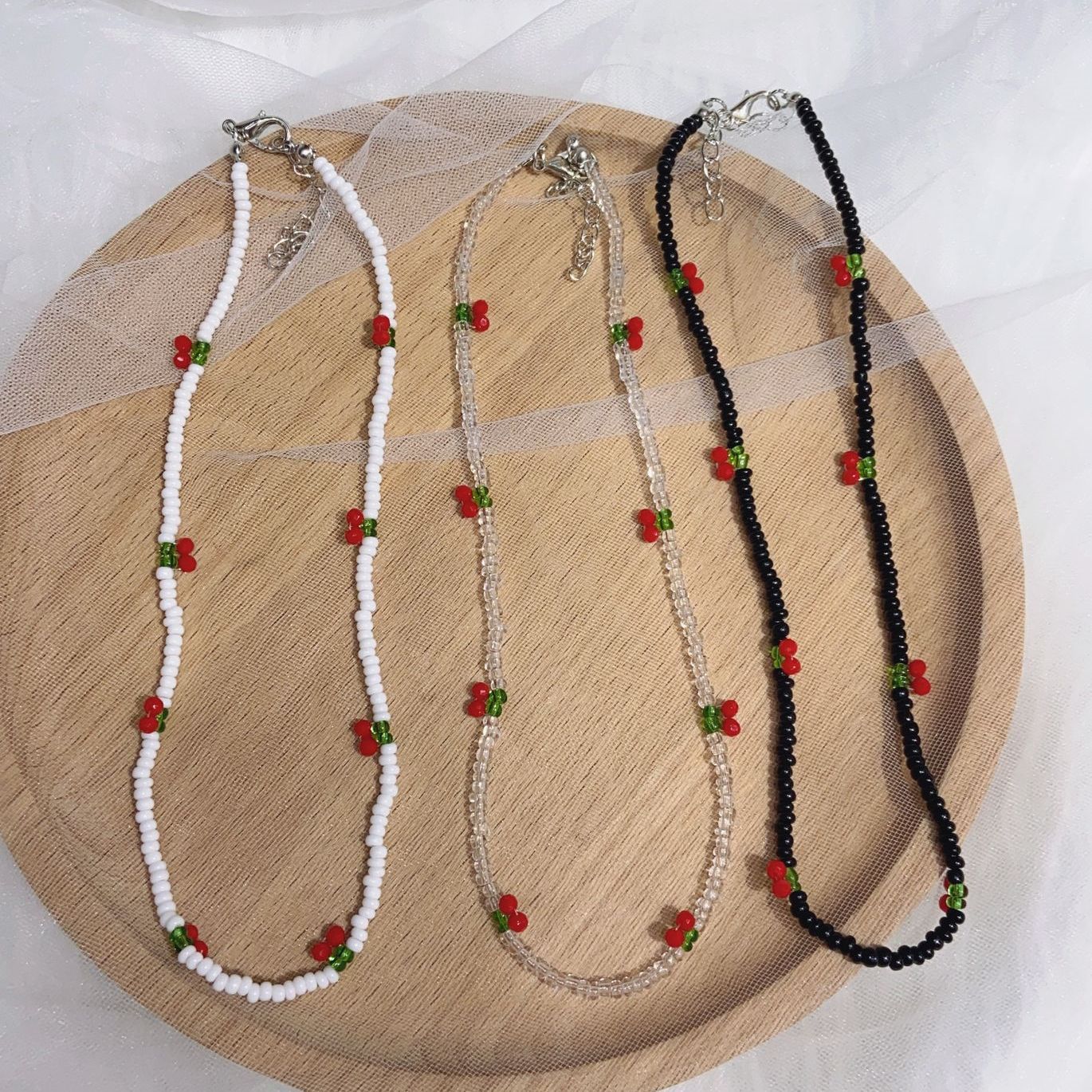 Donarsei Bohemia Beaded Red Cherry Necklace