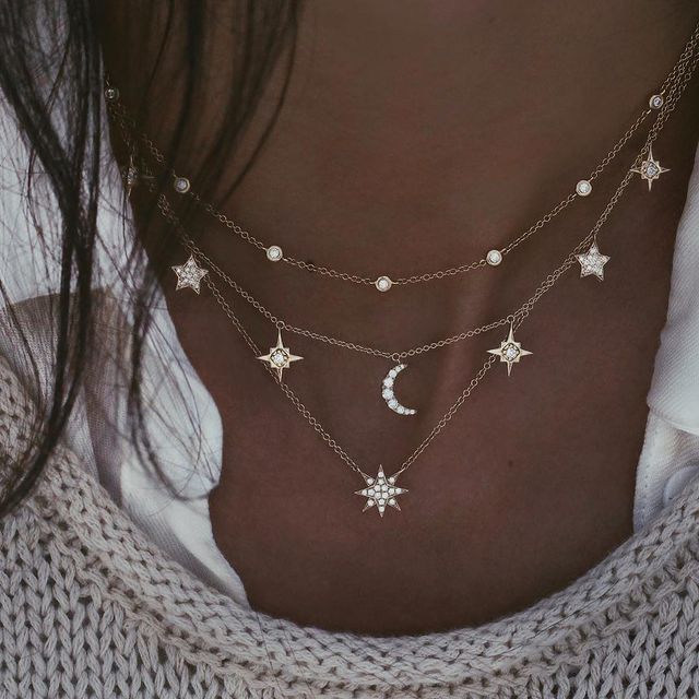 New Fashion Gold Crystal Stars Pendant Necklace