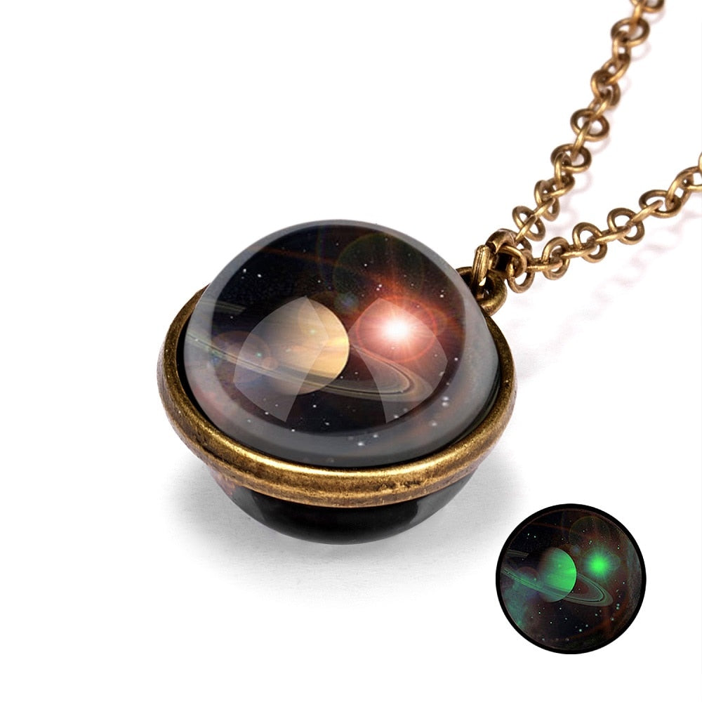1PC Vintage Colorful Galaxy Universe Round Pendant Necklace