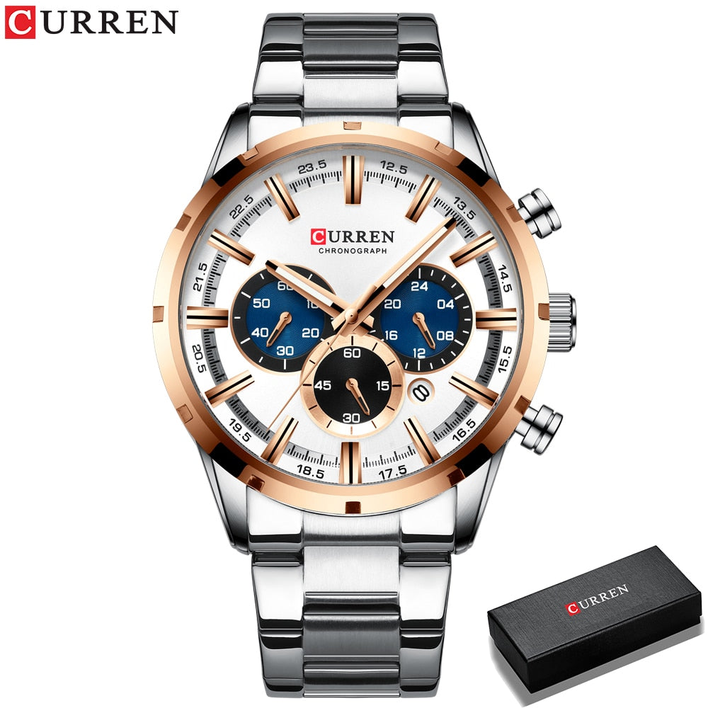 Blue Dial Stainless Steel Band Date Mens Watch
