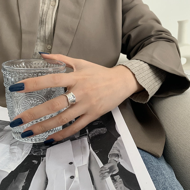 XIYANIKE Silver Color  Wavy Pattern Letters Simple Open Ring