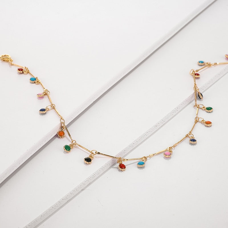 Tocona Bohemian Colorful Tassel Clavicle Chain Beaded Necklace