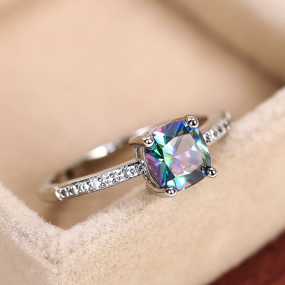 Huitan Square Blue Series Stone Women Rings