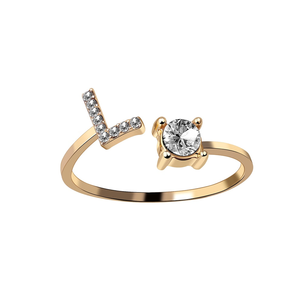 Fashion 26 Initial Letter Silver Color Ring