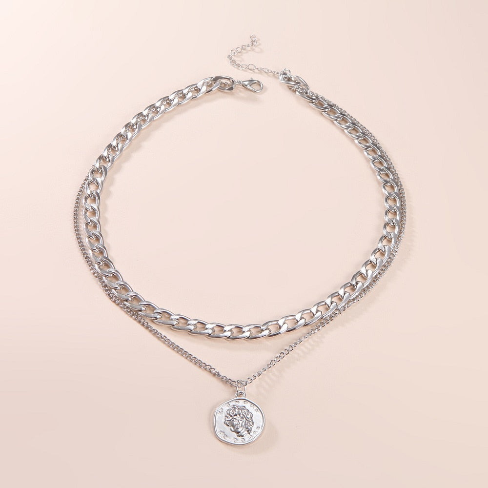 SUMENG New Fashion Vintage Multi-layer Coin Chain Choker Necklace