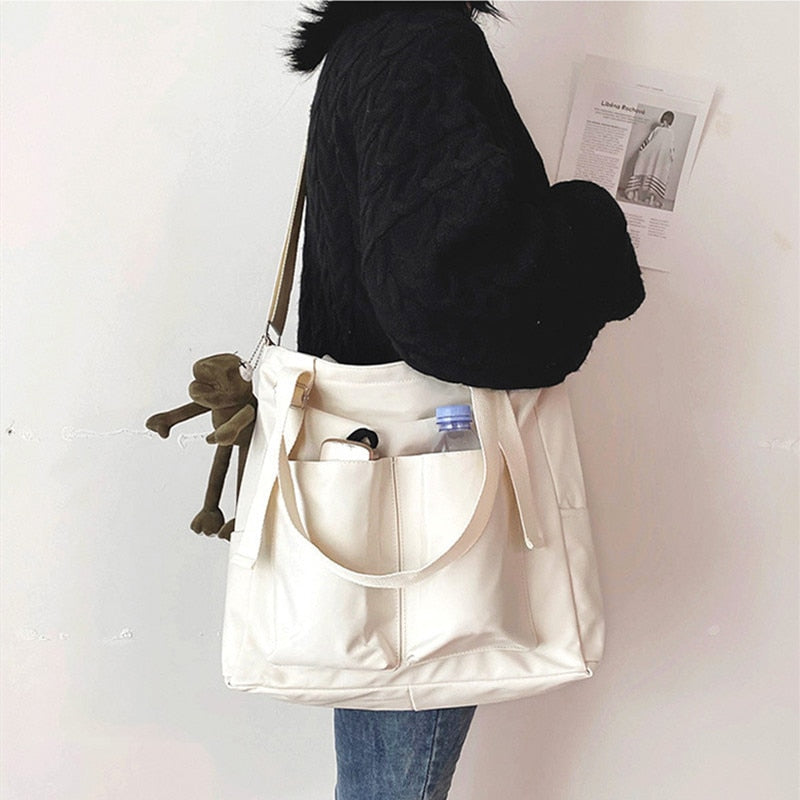 Simple Fashion Zipper Nylon Waterproof Solid Crossbody Large Capacity Tote Bag