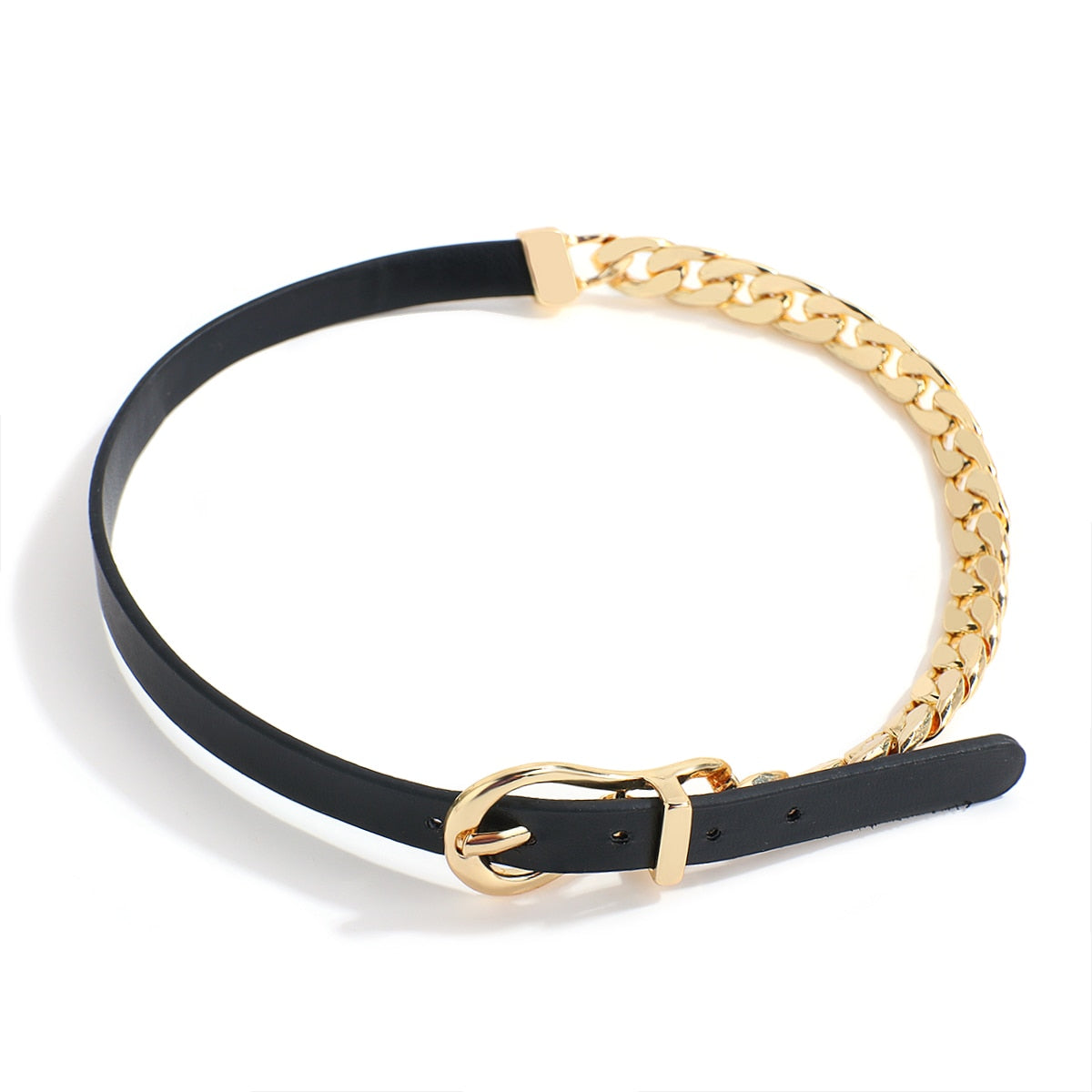 Amorcome Women Punk PU Leather Choker Chain Collar Necklace