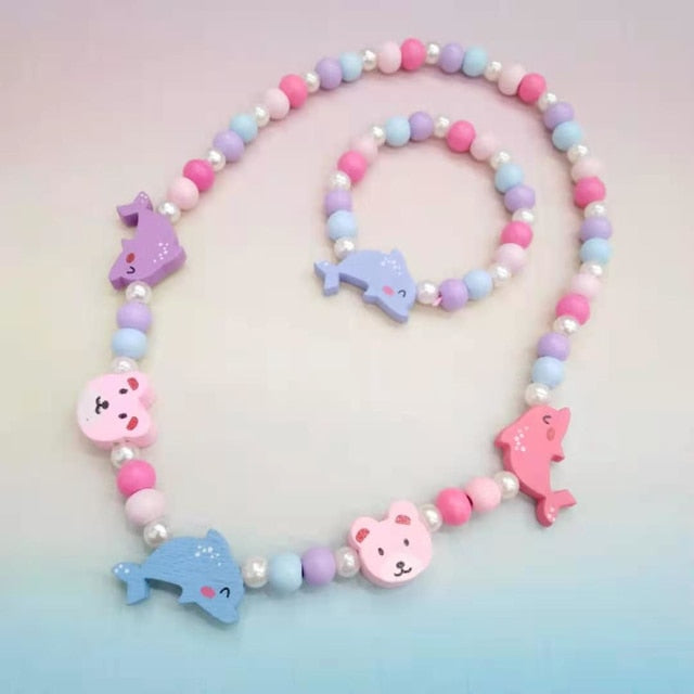 2pcs/Set Fashion Natural Wood Beads Necklace Bracelet
