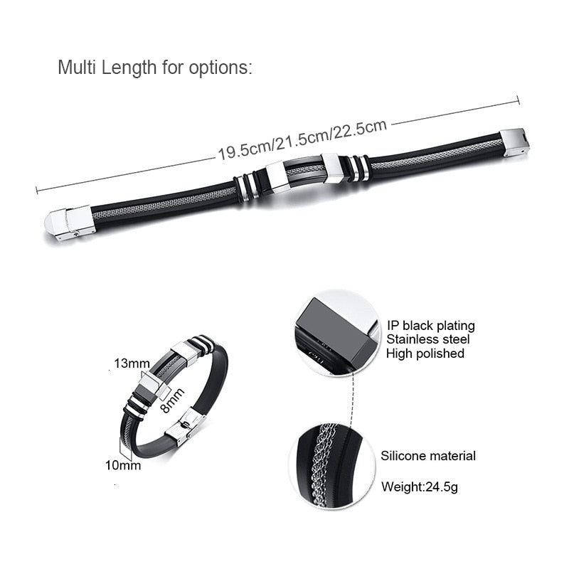 Black Grooved Rudder Silicone Mesh Link Stainless Steel Bracelet