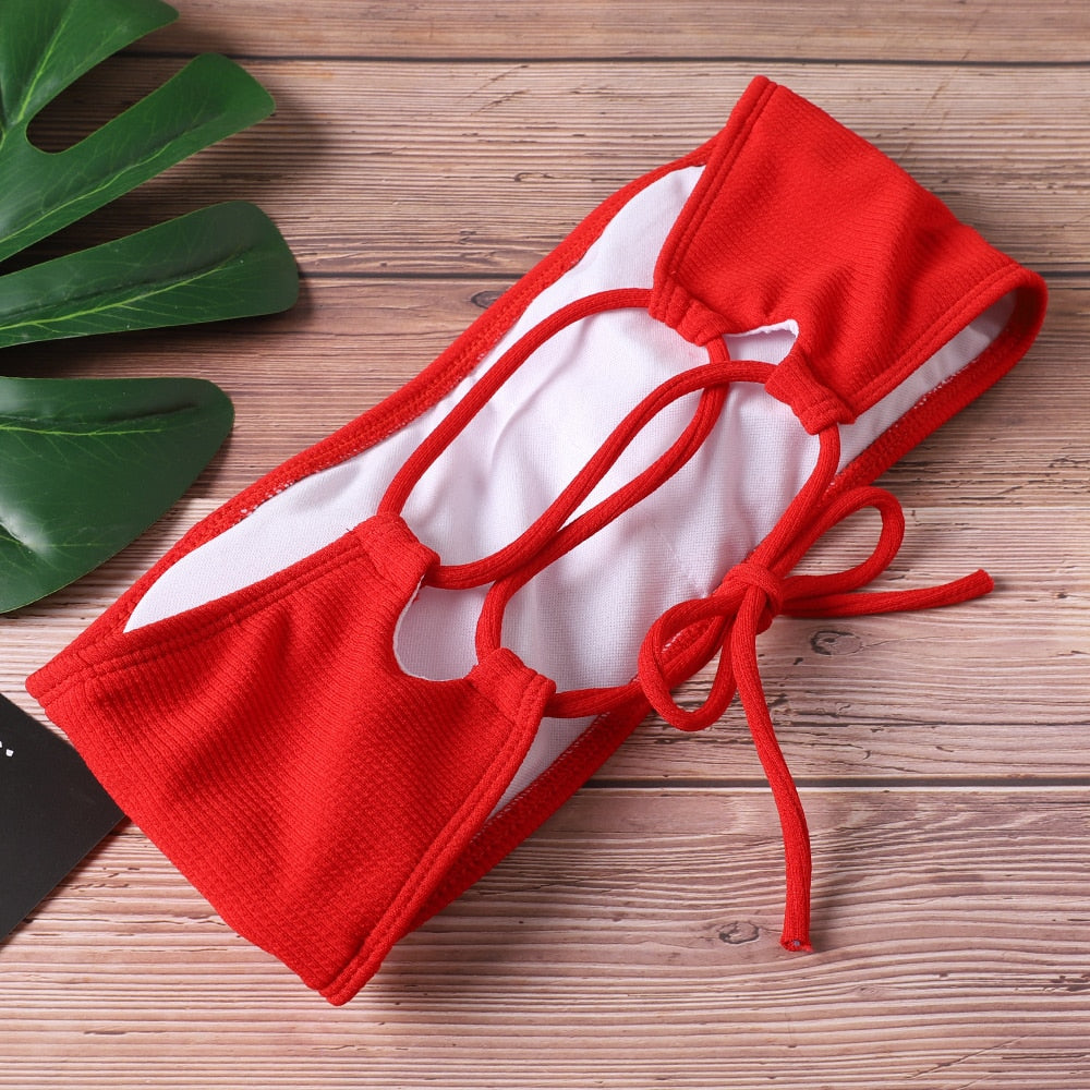 High Waist Strapless  Padded Bikini