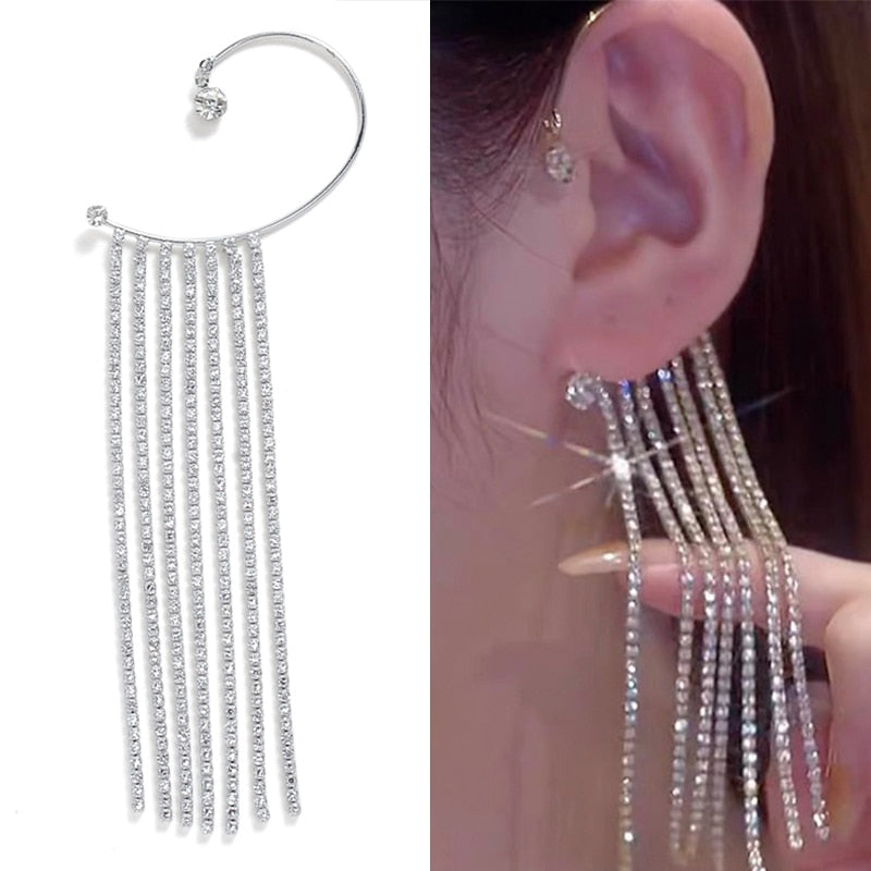 Luxury Shiny Crystal Rhinestone Long Tassel Ear Cuff Earing
