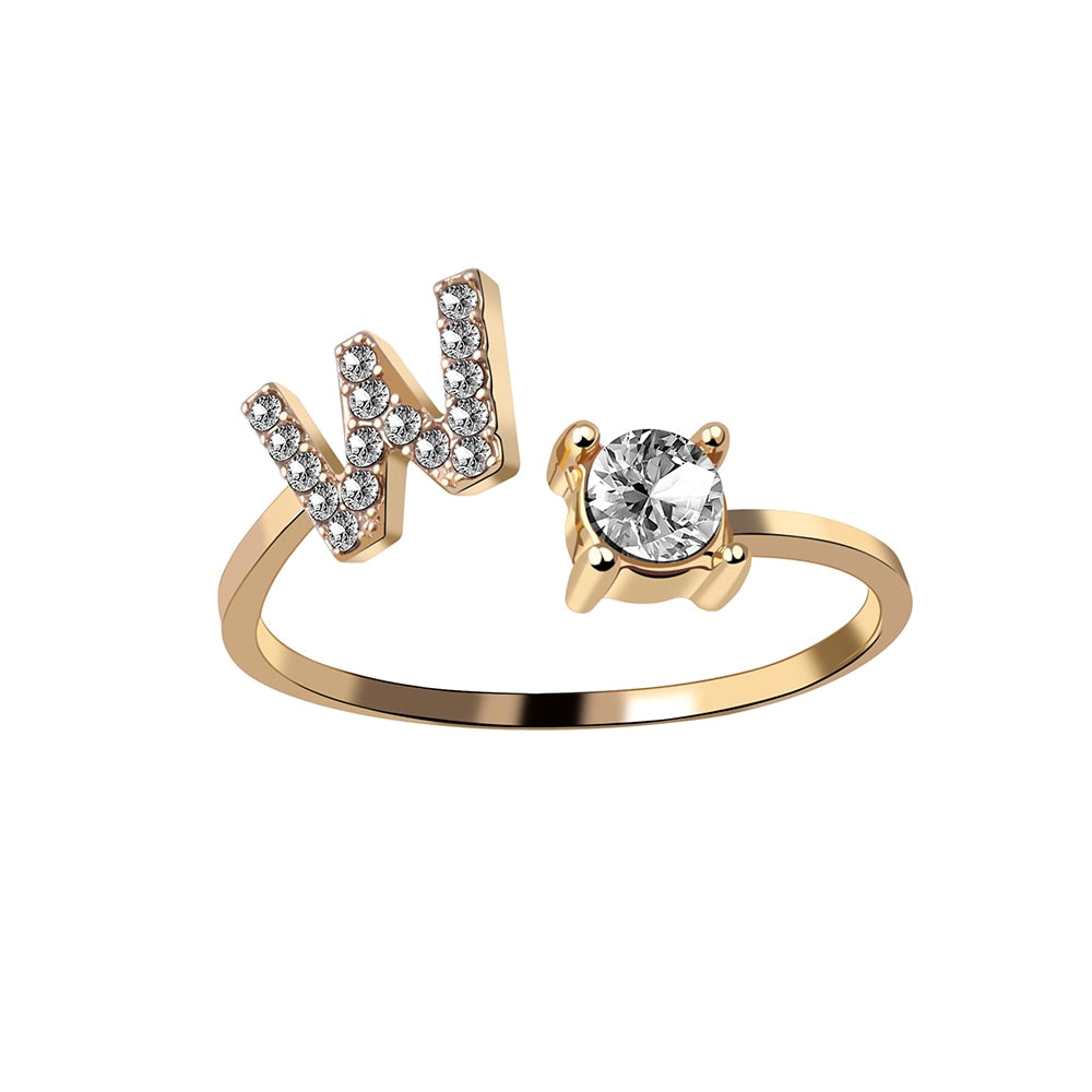 Fashion 26 Initial Letter Silver Color Ring