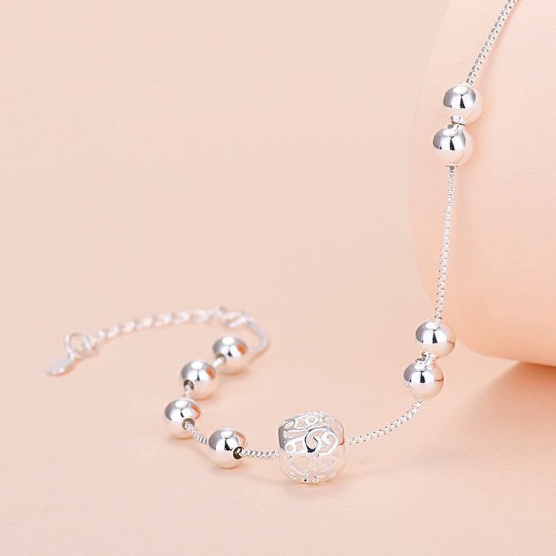 Pure Silver Hollow Bead Chain Bracelet - Jeglowstore