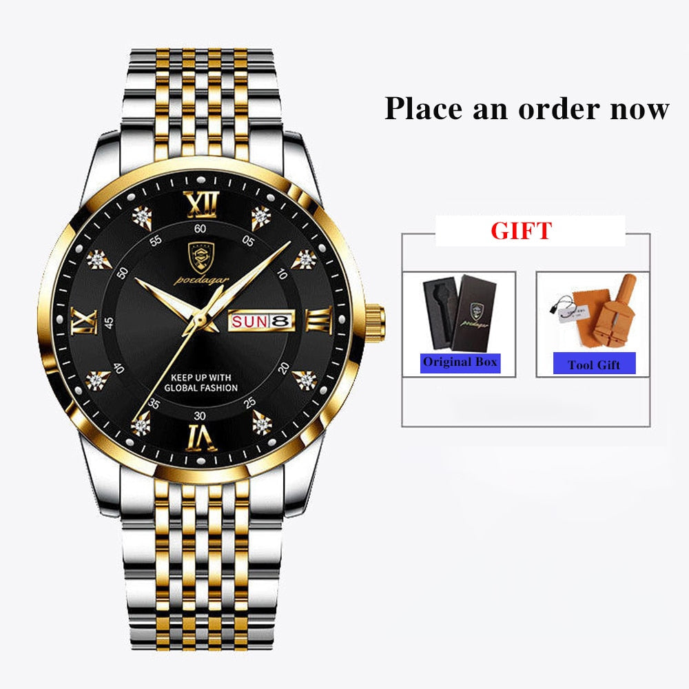 Luxury Push Button Hidden Clasp Waterproof Luminous Wrist Watches