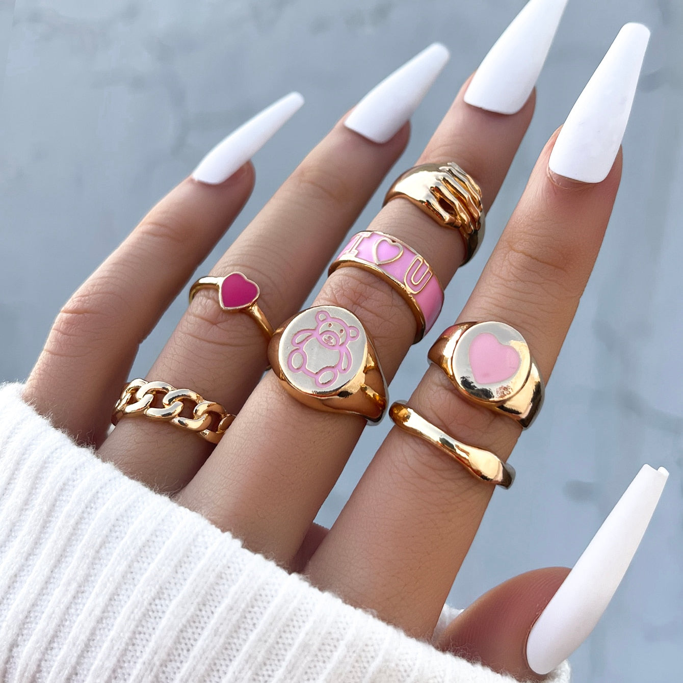 Aprilwell Cute Pink Butterfly Ring Set for Women
