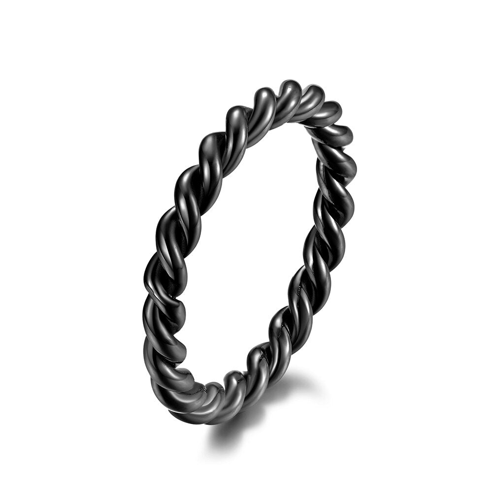 3mm thick Black Small Rose Gold Color Stainless Steel Twisted Ring