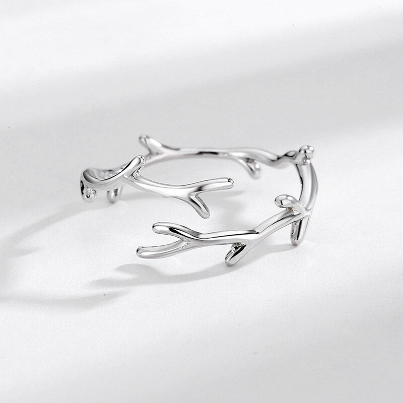 QMCOCO Simple Branch Leaf Thin Ring Silver Color Open Adjustable