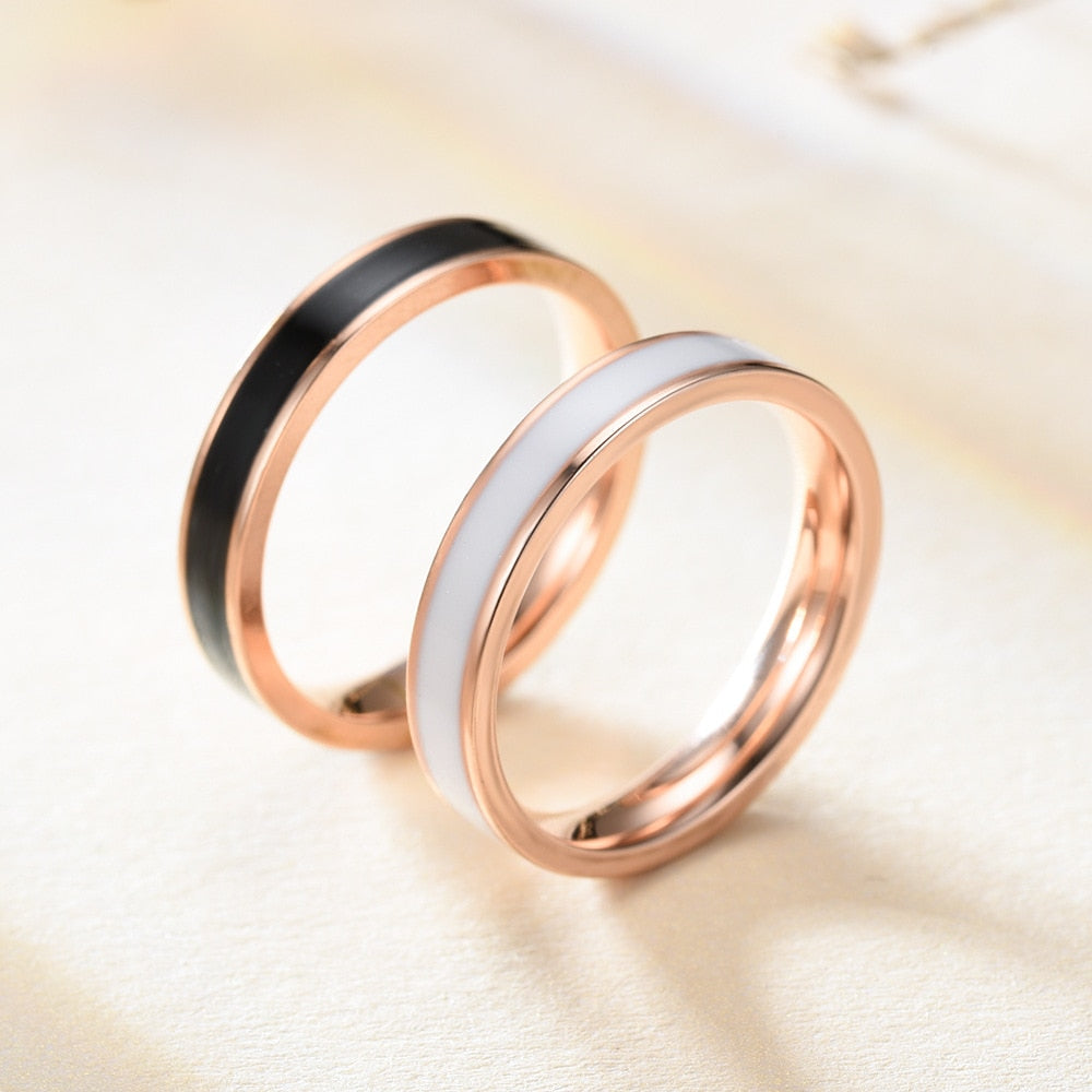 Classic Black White  Ceramic Titanium Steel Lovers Simple Finger Ring