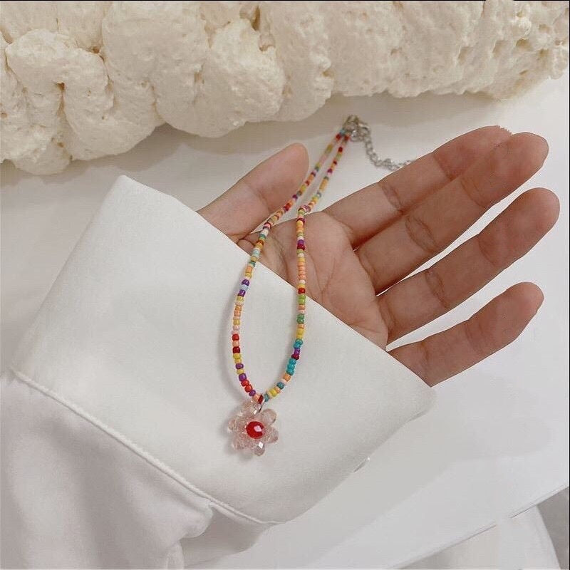 Donarsei Bohemia Beaded Red Cherry Necklace