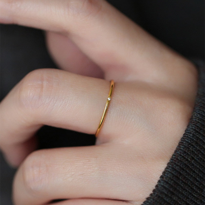 1mm stainless steel Cubic Zirconia Thin Finger Ring