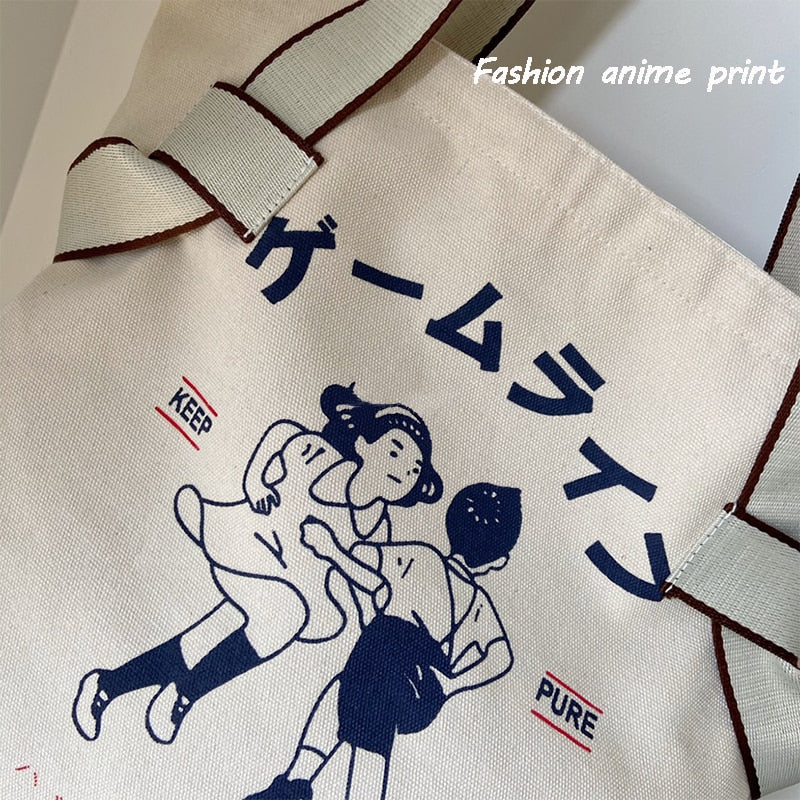 Canvas Japanese Style Retro Cartoon Anime Print Girls Shoulder Bag