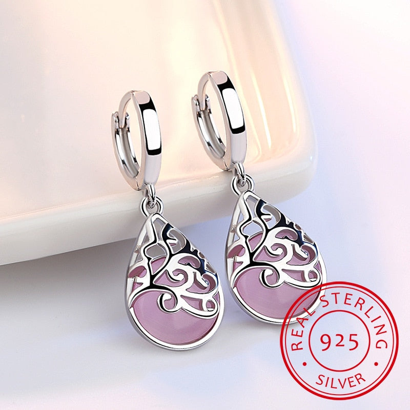 Trendy Opal Stone Flower Sterling Silver Earrings