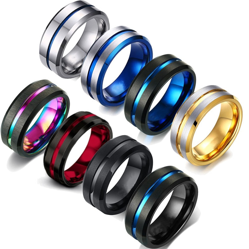 FDLK  Fashion 8MM Men's Stainless Steel Beveled Edge Ring