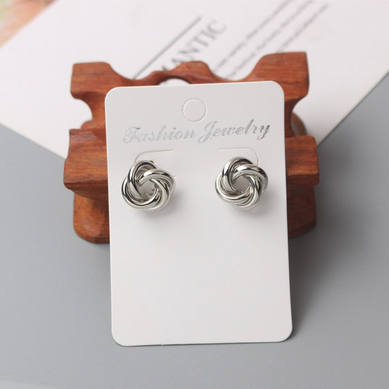 Tiny Metal Gold Color Twist Round Earrings
