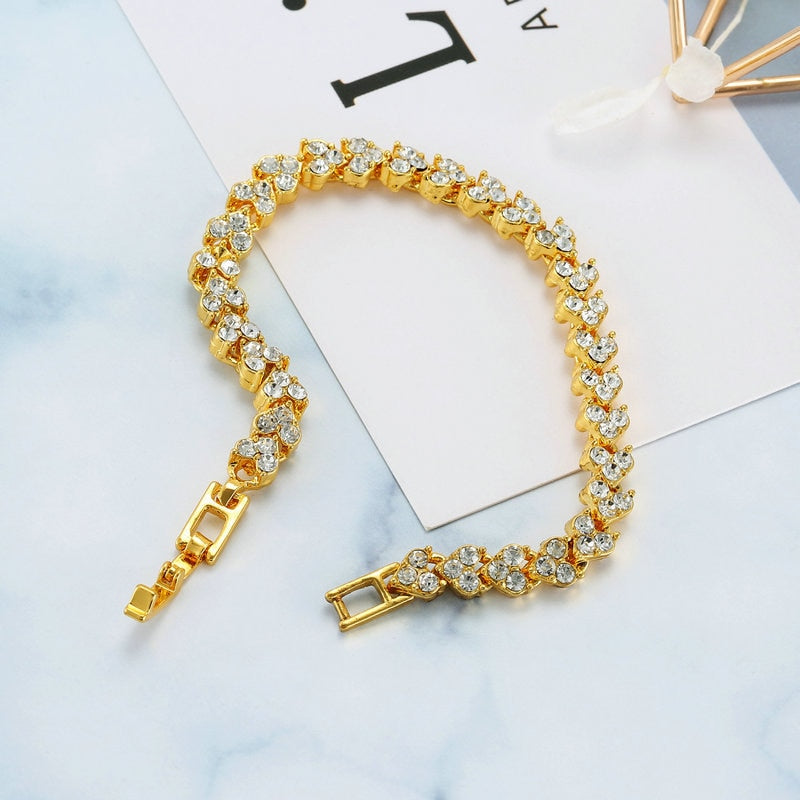 Luxury Roman Crystal Heart Chain Bracelet For Women