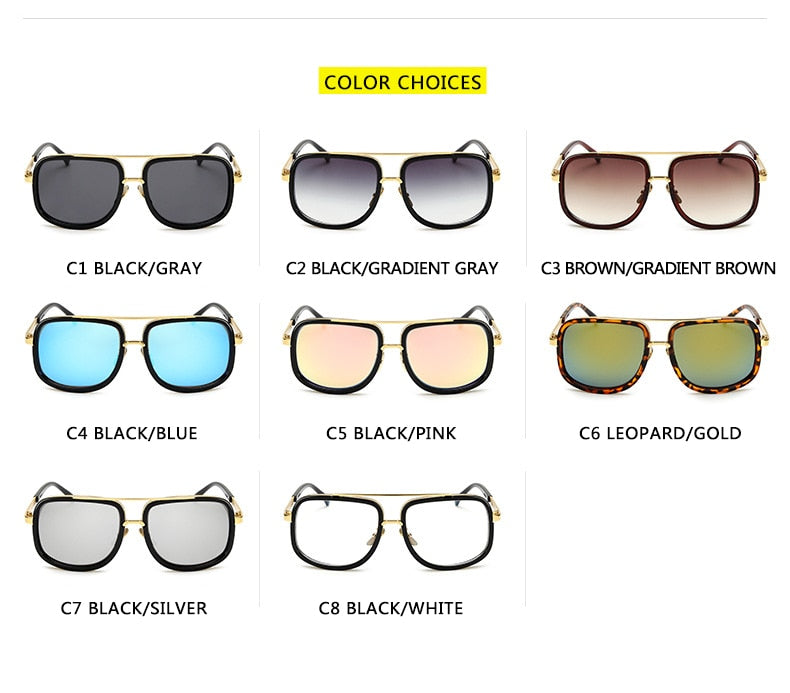 Big Frame Square Metal Sun Glasses