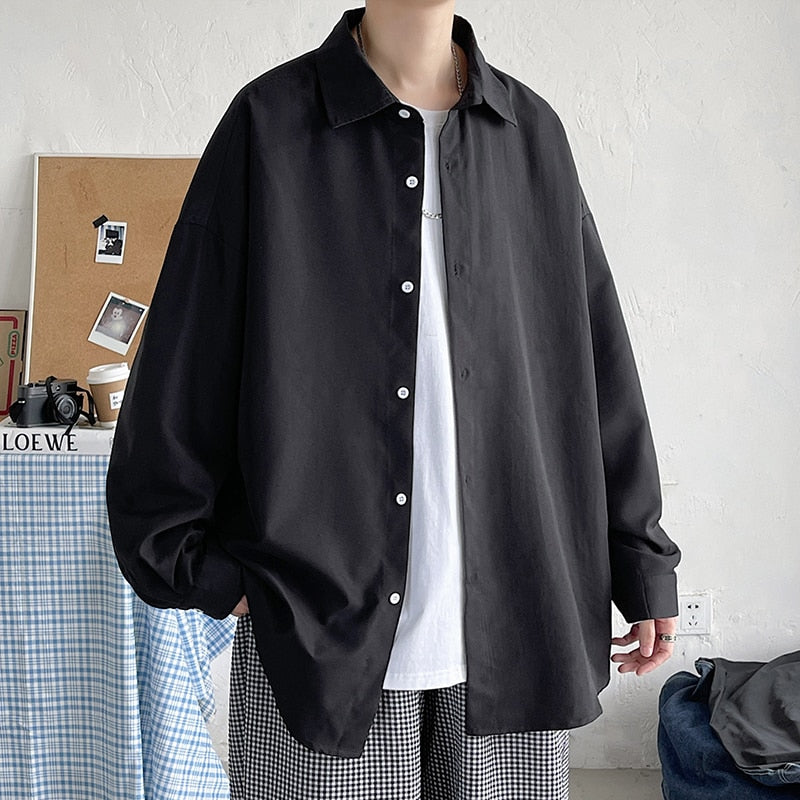 LAPPSTER Men Korean Fashion White Long Sleeve Shirts