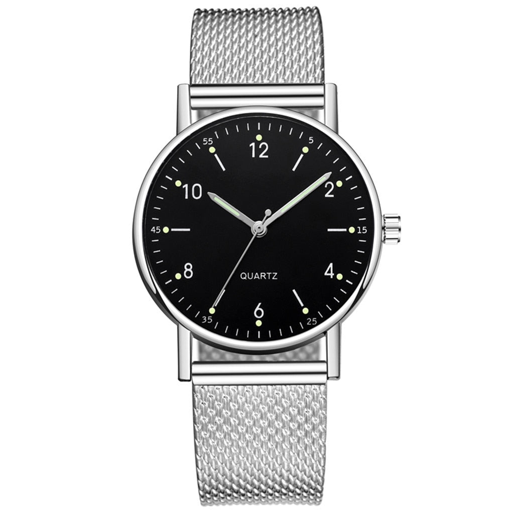 Fashion Women Silver Heart Dial Silicone Mesh Belt Wristwatch